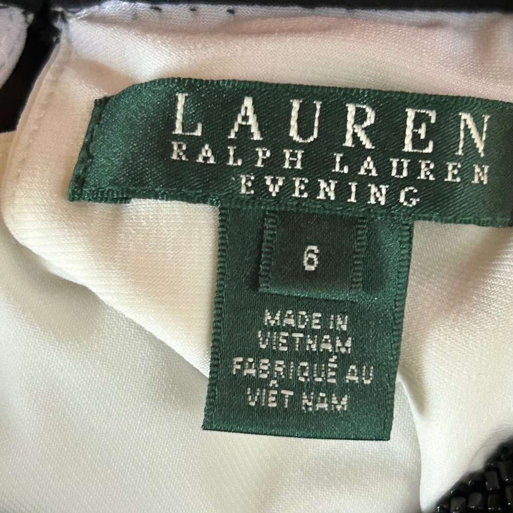 Lauren Ralph Lauren Evening Beaded Halter Color Block Maxi Gown Black White 6 - Picture 11 of 14